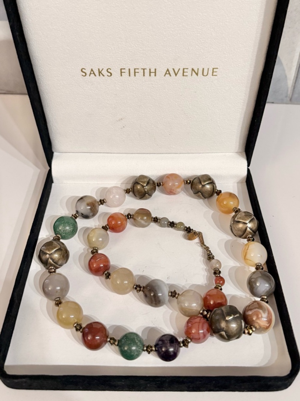 Vintage Miriam Haskell Saks Fifth Avenue 32" gemstone large beaded necklace-